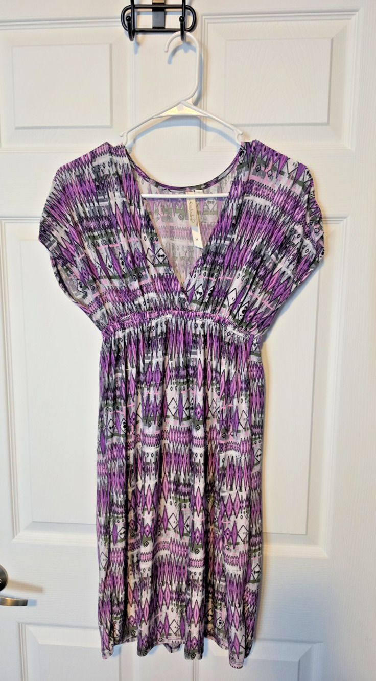 VTG Geometric Tribal Empire Waist Dress S: Y2K/ FESTIVAL/UNIQUE/ BOHO/ ART DECO